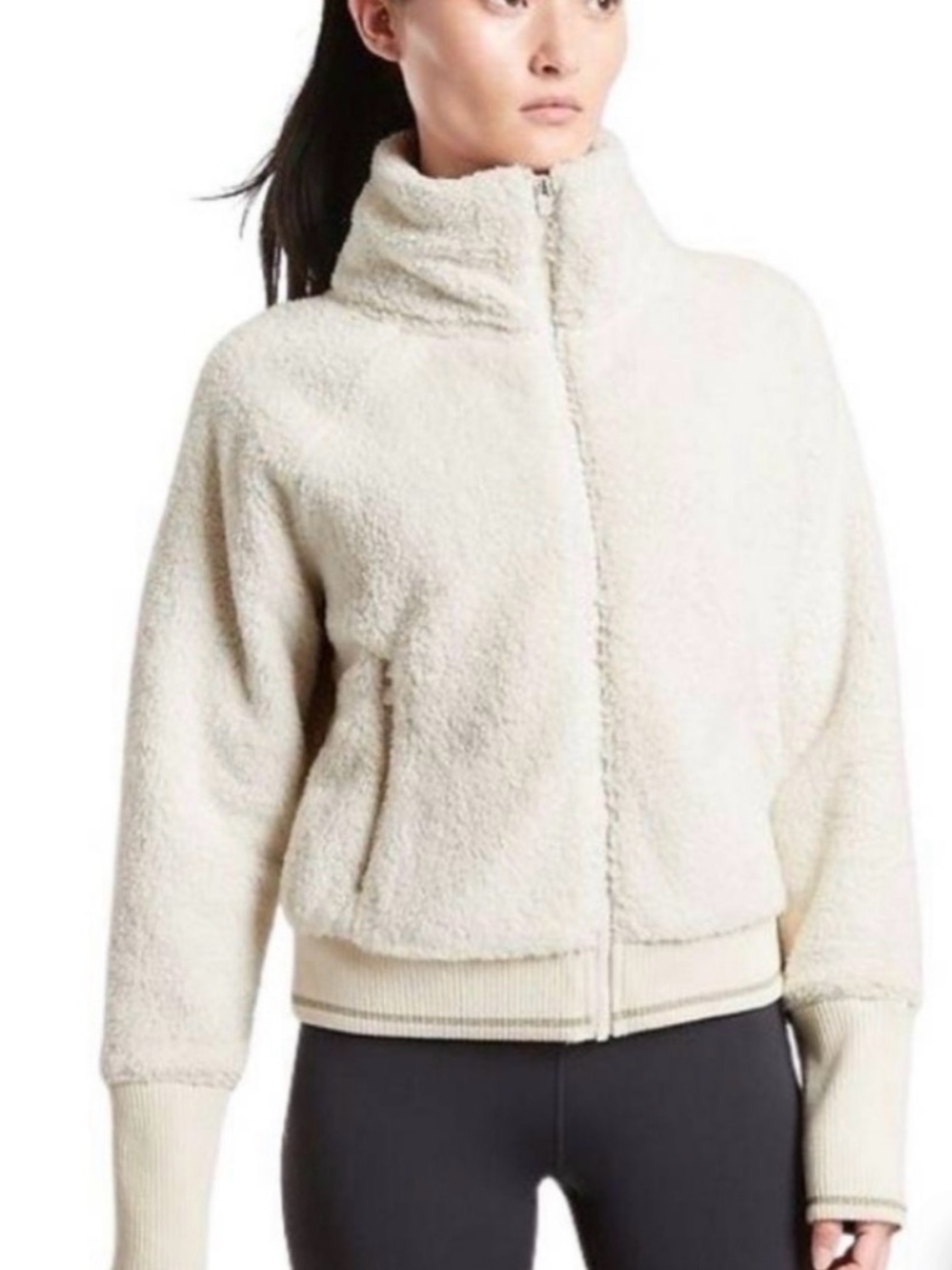 Athleta Cream Tugga Sherpa Zip Jacket